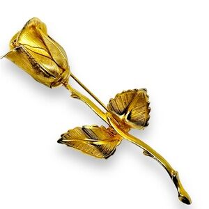 Vintage 50’s 60’s Gold Tone Metal Rose Brooch GIOVANNI DI ROCCO Brooch